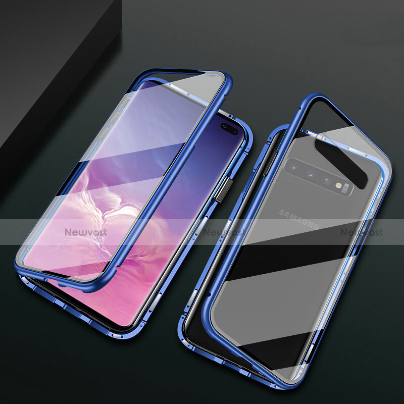 Luxury Aluminum Metal Frame Mirror Cover Case 360 Degrees T08 for Samsung Galaxy S10 Plus Blue