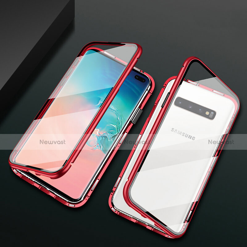 Luxury Aluminum Metal Frame Mirror Cover Case 360 Degrees T08 for Samsung Galaxy S10 Plus Red
