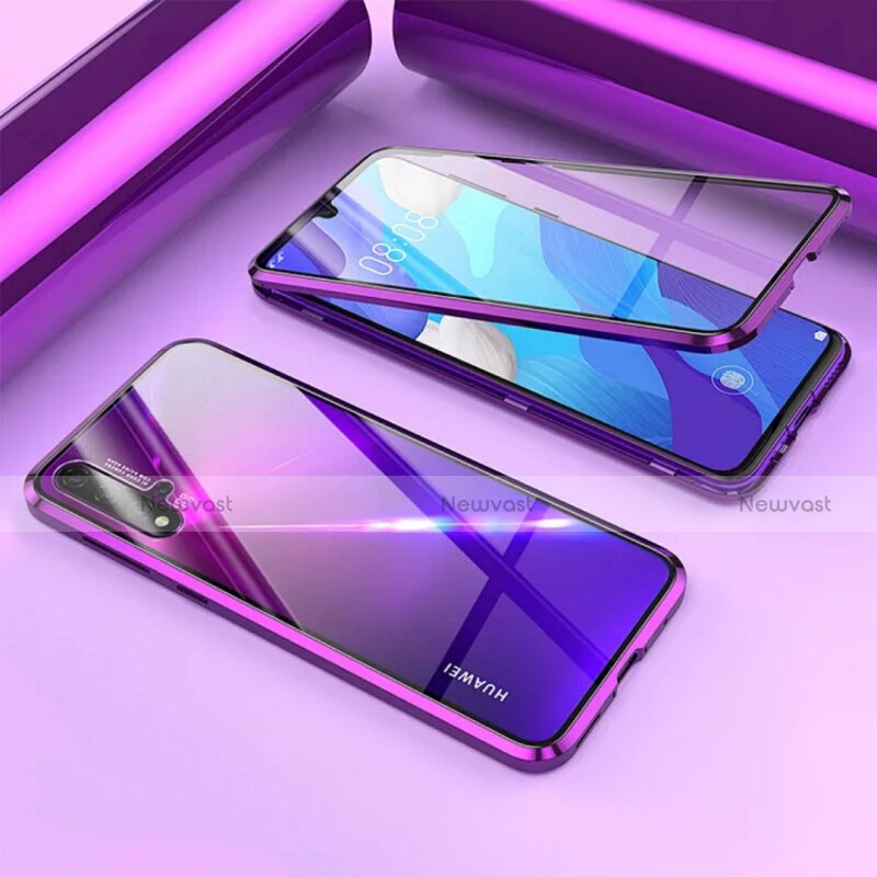 Luxury Aluminum Metal Frame Mirror Cover Case 360 Degrees T09 for Huawei Nova 5 Pro Purple