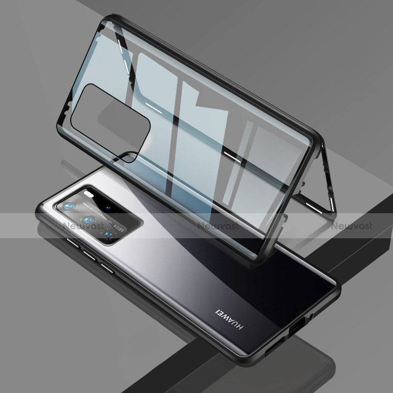 Luxury Aluminum Metal Frame Mirror Cover Case 360 Degrees T09 for Huawei P40 Pro Black