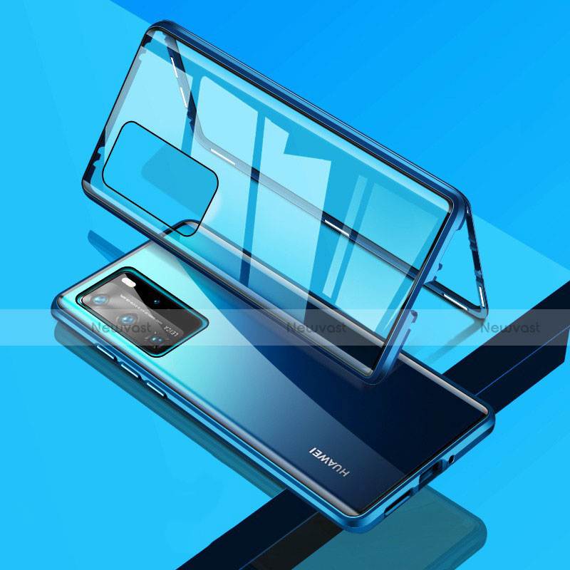 Luxury Aluminum Metal Frame Mirror Cover Case 360 Degrees T09 for Huawei P40 Pro Blue