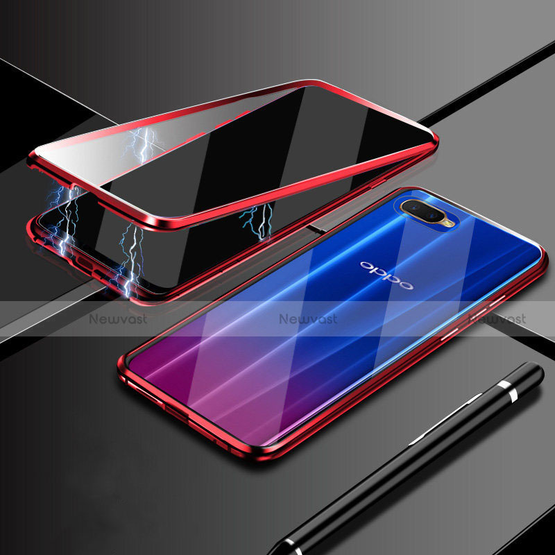 Luxury Aluminum Metal Frame Mirror Cover Case 360 Degrees T09 for Oppo R15X Red