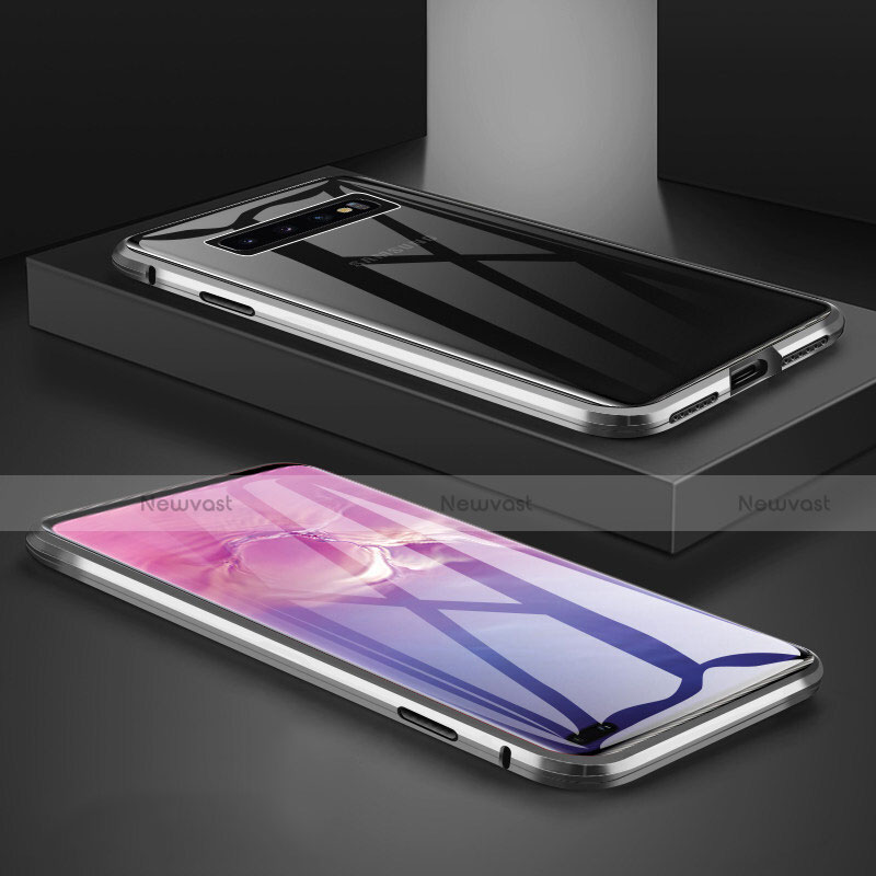 Luxury Aluminum Metal Frame Mirror Cover Case 360 Degrees T09 for Samsung Galaxy S10 Plus Silver