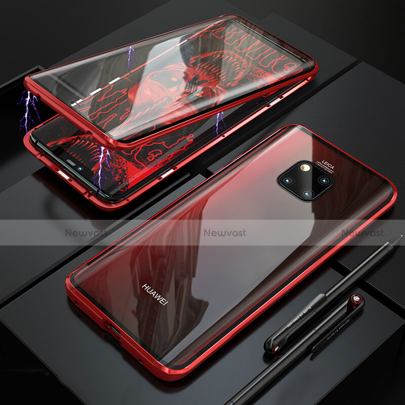 Luxury Aluminum Metal Frame Mirror Cover Case 360 Degrees T10 for Huawei Mate 20 Pro Red