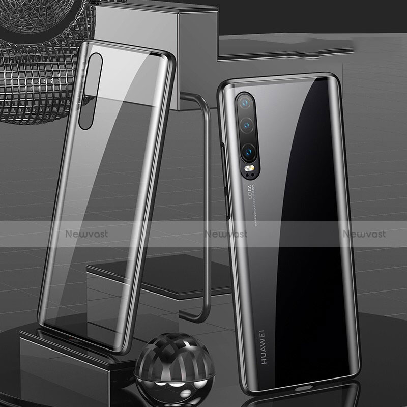 Luxury Aluminum Metal Frame Mirror Cover Case 360 Degrees T10 for Huawei P30 Black