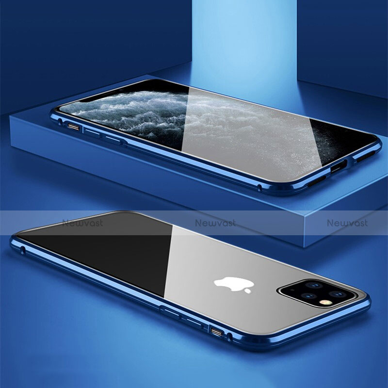 Luxury Aluminum Metal Frame Mirror Cover Case 360 Degrees T11 for Apple iPhone 11 Pro Max Blue