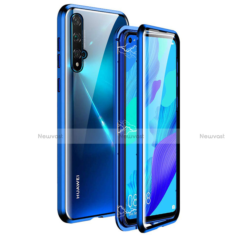 Luxury Aluminum Metal Frame Mirror Cover Case 360 Degrees T11 for Huawei Honor 20 Blue