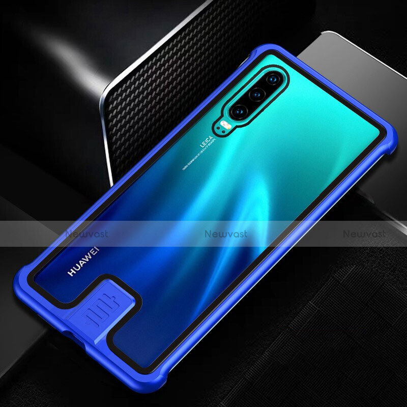 Luxury Aluminum Metal Frame Mirror Cover Case 360 Degrees T11 for Huawei P30 Blue