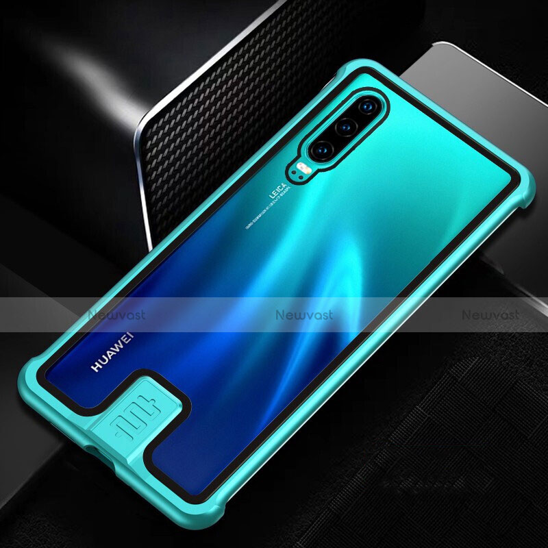 Luxury Aluminum Metal Frame Mirror Cover Case 360 Degrees T11 for Huawei P30 Cyan