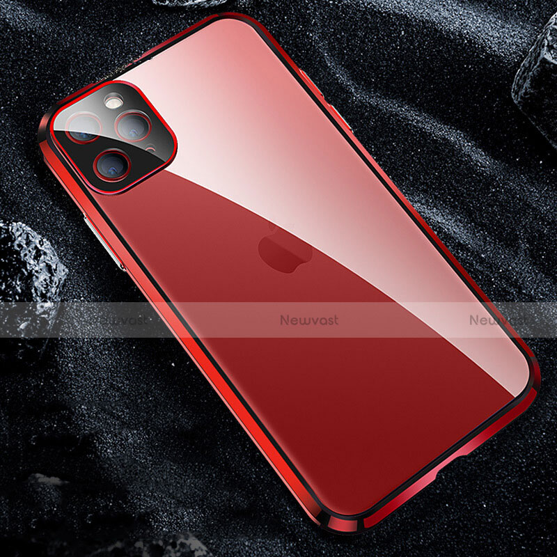 Luxury Aluminum Metal Frame Mirror Cover Case 360 Degrees T12 for Apple iPhone 11 Pro Red