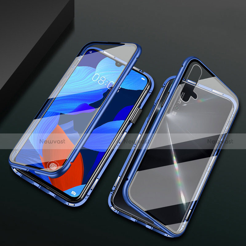 Luxury Aluminum Metal Frame Mirror Cover Case 360 Degrees T12 for Huawei Nova 5 Pro Blue