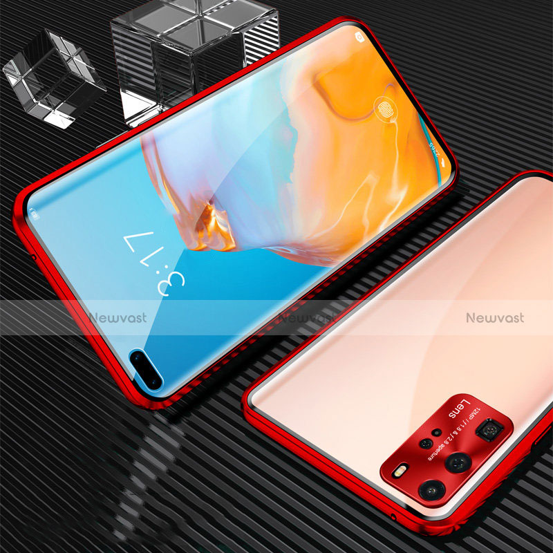Luxury Aluminum Metal Frame Mirror Cover Case 360 Degrees T12 for Huawei P40 Pro Red