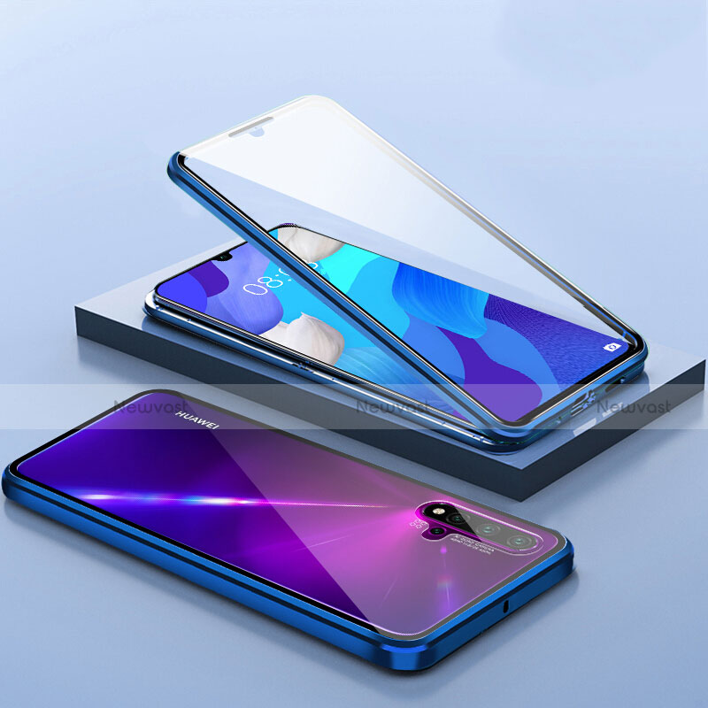 Luxury Aluminum Metal Frame Mirror Cover Case 360 Degrees T14 for Huawei Nova 5 Pro Blue