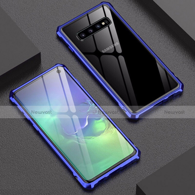 Luxury Aluminum Metal Frame Mirror Cover Case A01 for Samsung Galaxy S10 Blue