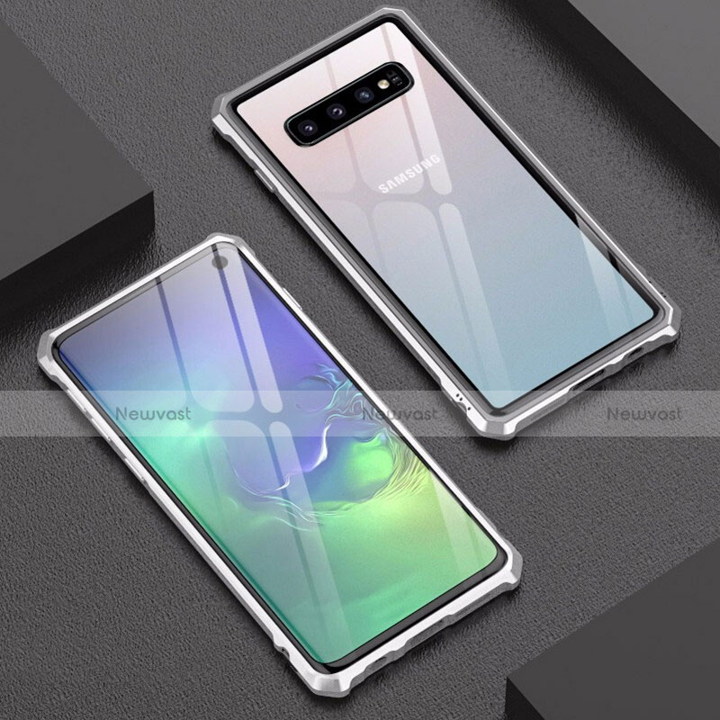 Luxury Aluminum Metal Frame Mirror Cover Case A01 for Samsung Galaxy S10 Silver