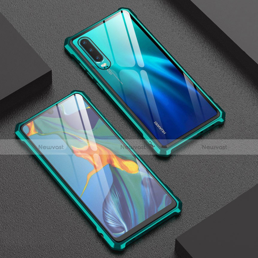 Luxury Aluminum Metal Frame Mirror Cover Case for Huawei P30 Cyan