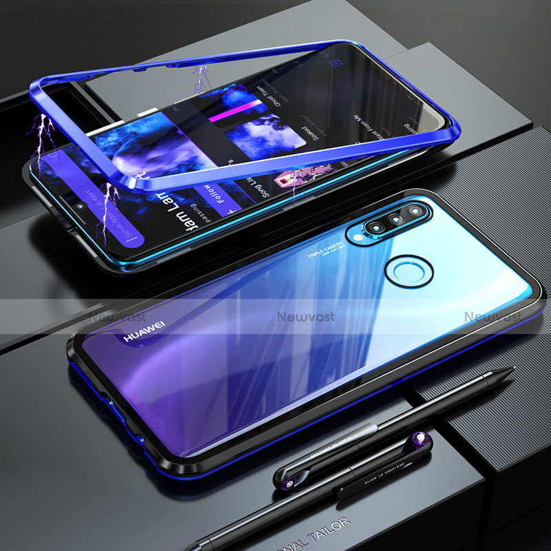 Luxury Aluminum Metal Frame Mirror Cover Case for Huawei P30 Lite Blue