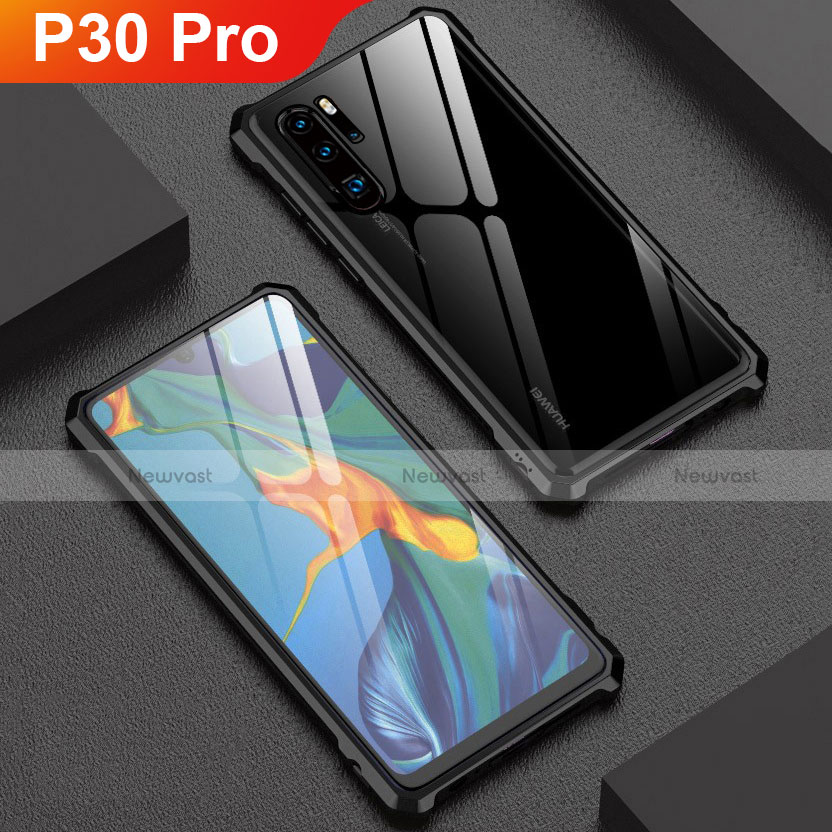 Luxury Aluminum Metal Frame Mirror Cover Case for Huawei P30 Pro Black