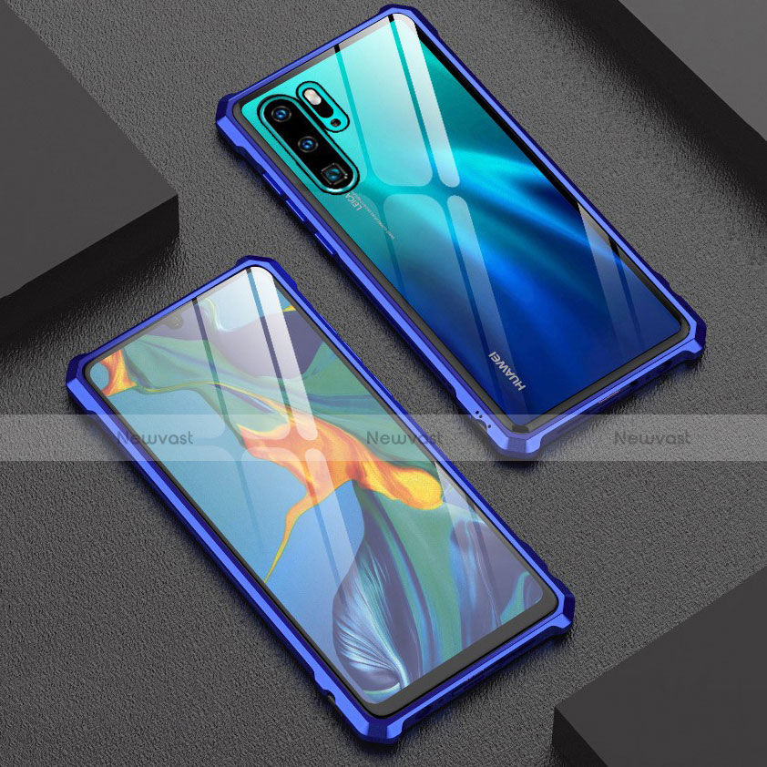 Luxury Aluminum Metal Frame Mirror Cover Case for Huawei P30 Pro Blue