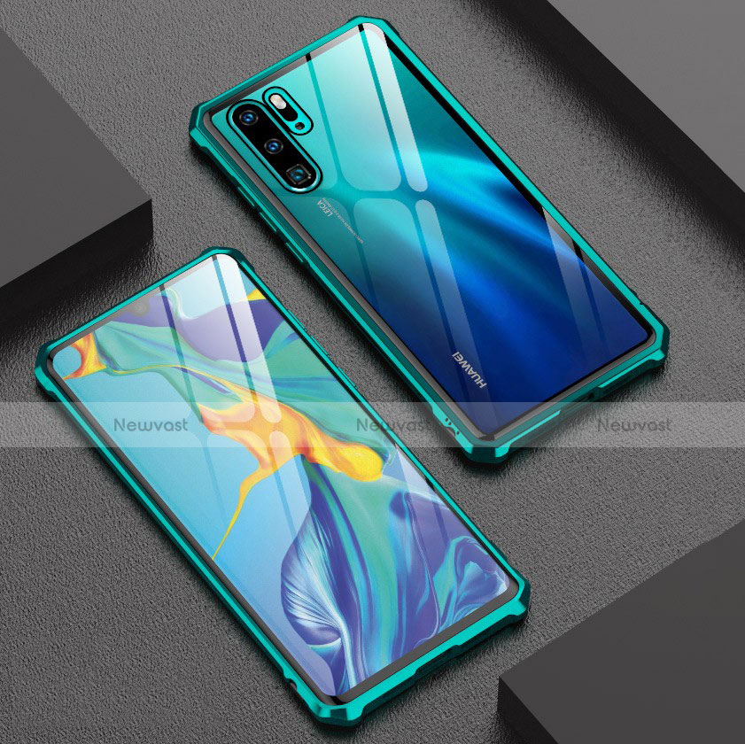 Luxury Aluminum Metal Frame Mirror Cover Case for Huawei P30 Pro Cyan