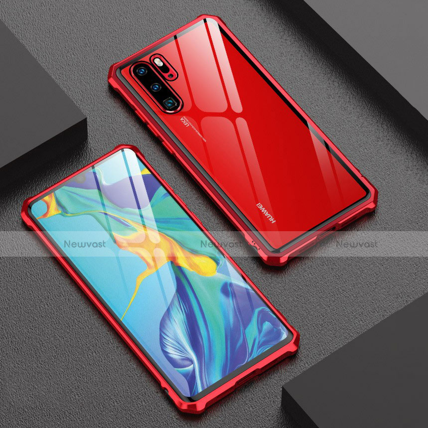 Luxury Aluminum Metal Frame Mirror Cover Case for Huawei P30 Pro New Edition Red