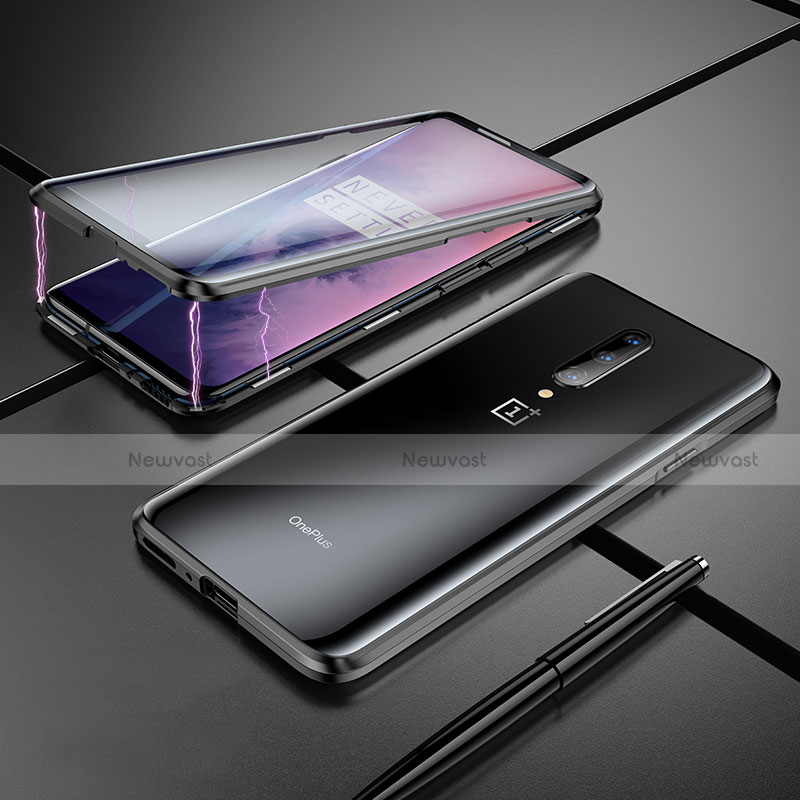 Luxury Aluminum Metal Frame Mirror Cover Case for OnePlus 7 Pro Black