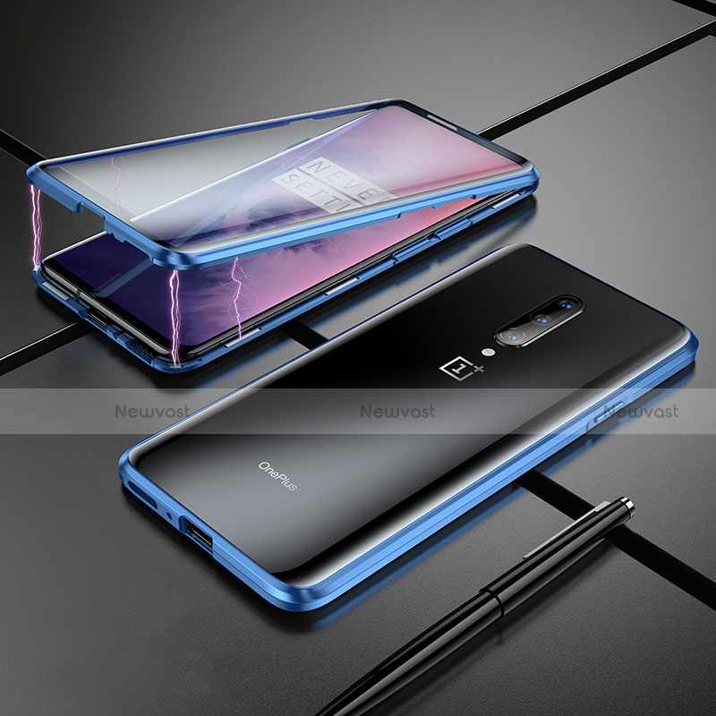 Luxury Aluminum Metal Frame Mirror Cover Case for OnePlus 7 Pro Blue