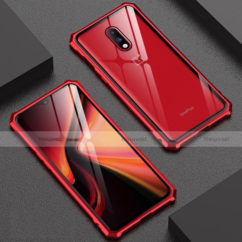 Luxury Aluminum Metal Frame Mirror Cover Case for OnePlus 7 Red