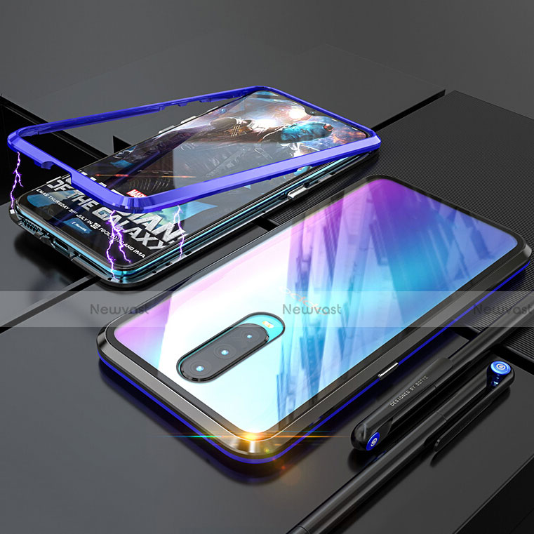 Luxury Aluminum Metal Frame Mirror Cover Case for Oppo RX17 Pro Blue