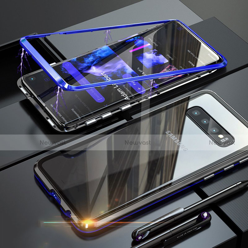 Luxury Aluminum Metal Frame Mirror Cover Case for Samsung Galaxy S10 Blue