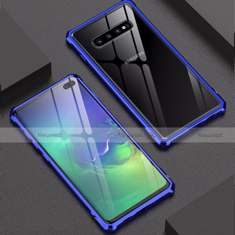 Luxury Aluminum Metal Frame Mirror Cover Case for Samsung Galaxy S10 Plus Blue