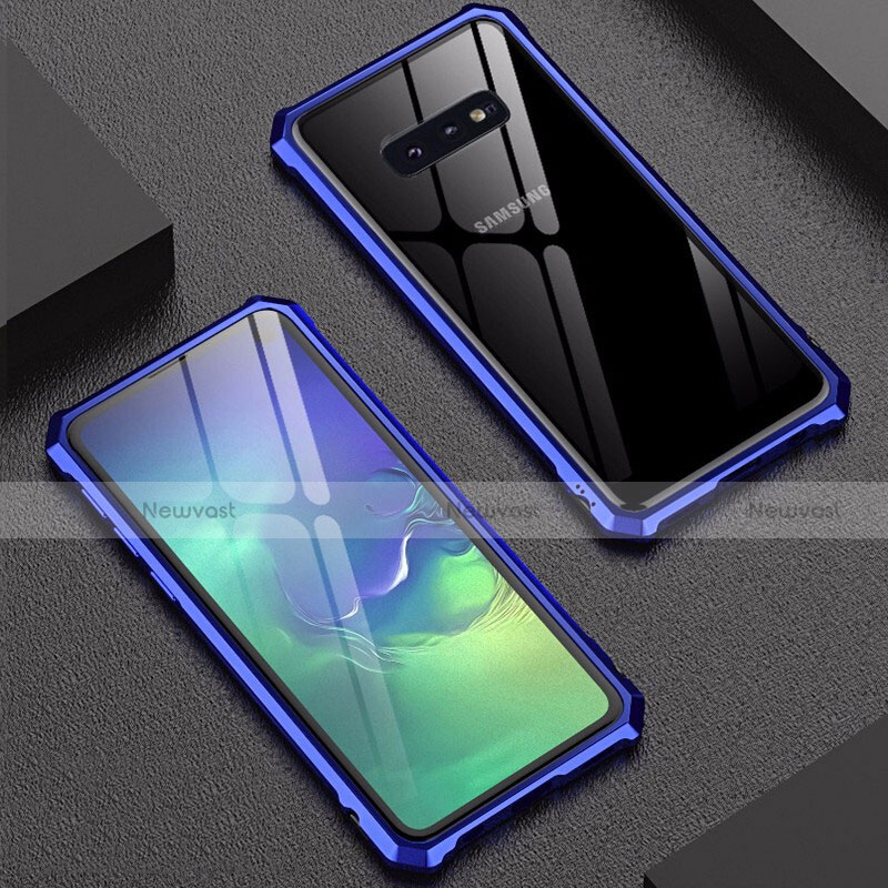 Luxury Aluminum Metal Frame Mirror Cover Case for Samsung Galaxy S10e Blue