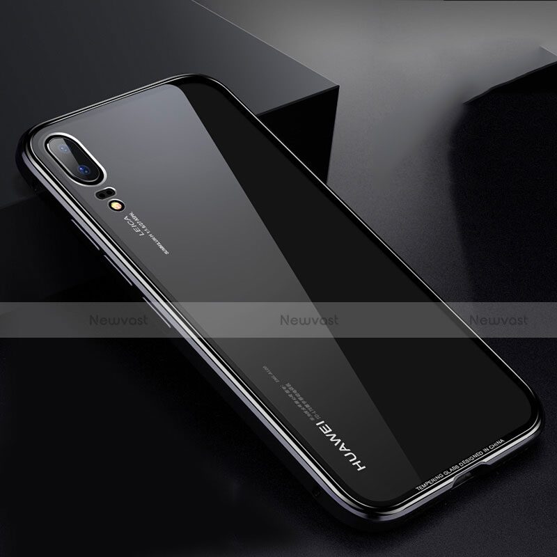 Luxury Aluminum Metal Frame Mirror Cover Case M01 for Huawei P20 Black