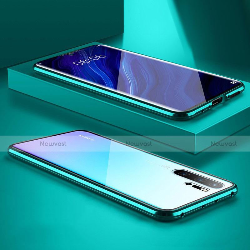 Luxury Aluminum Metal Frame Mirror Cover Case M02 for Huawei P30 Cyan