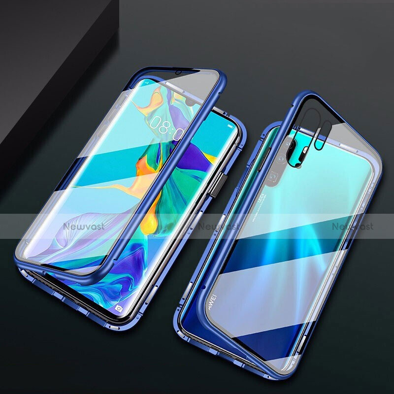 Luxury Aluminum Metal Frame Mirror Cover Case M02 for Huawei P30 Pro New Edition Blue