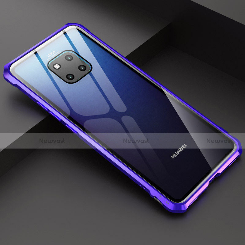 Luxury Aluminum Metal Frame Mirror Cover Case M03 for Huawei Mate 20 Pro Blue
