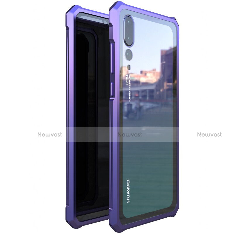 Luxury Aluminum Metal Frame Mirror Cover Case M03 for Huawei P20 Pro Purple