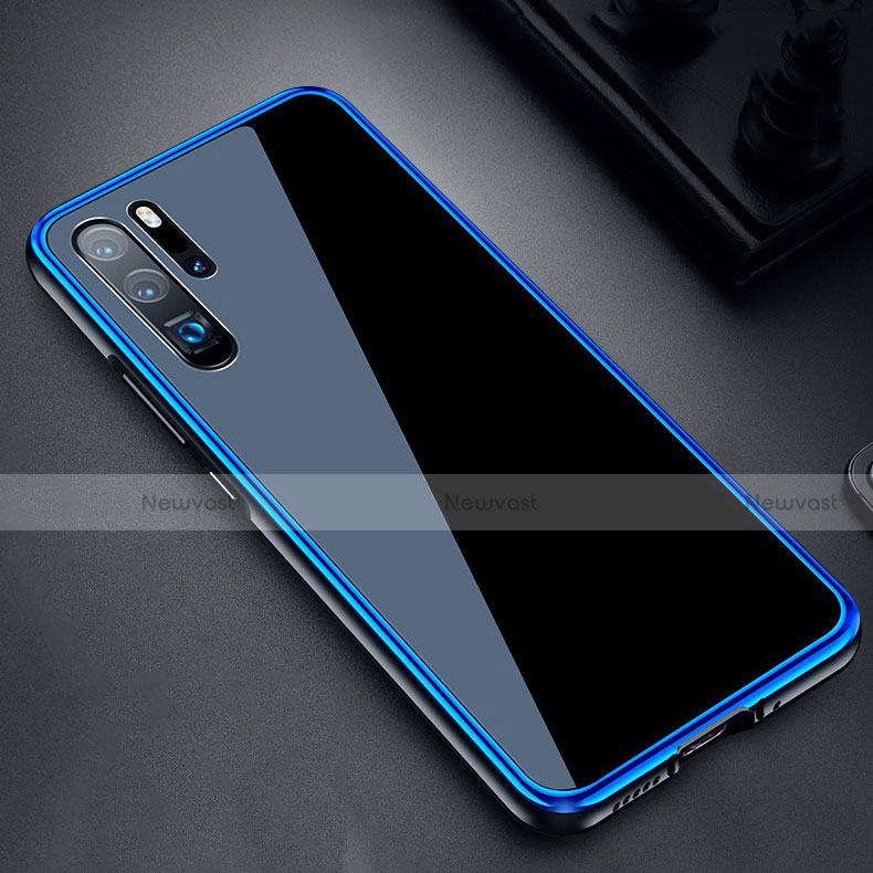 Luxury Aluminum Metal Frame Mirror Cover Case M03 for Huawei P30 Pro Blue