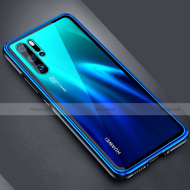 Luxury Aluminum Metal Frame Mirror Cover Case M04 for Huawei P30 Pro New Edition Blue