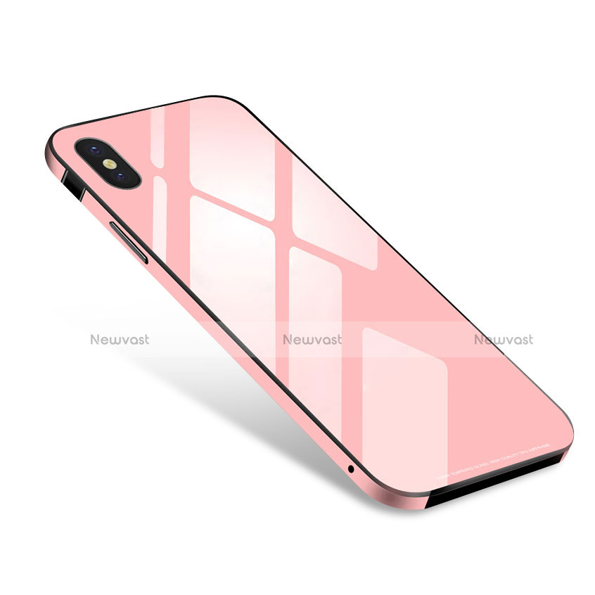 Luxury Aluminum Metal Frame Mirror Cover Case S01 for Apple iPhone Xs Pink