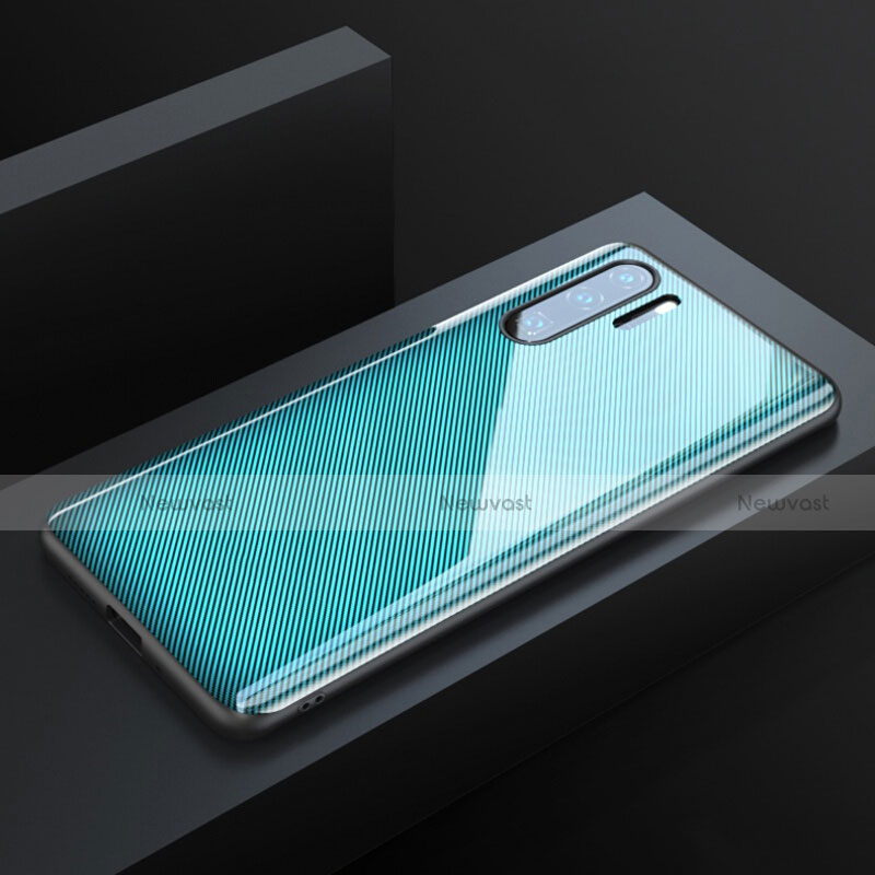 Luxury Carbon Fiber Twill Soft Case T01 for Huawei P30 Pro Cyan