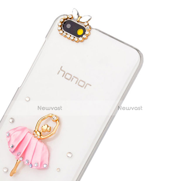 Luxury Diamond Bling Dancing Girl Hard Rigid Case Cover for Huawei Honor 4X Pink