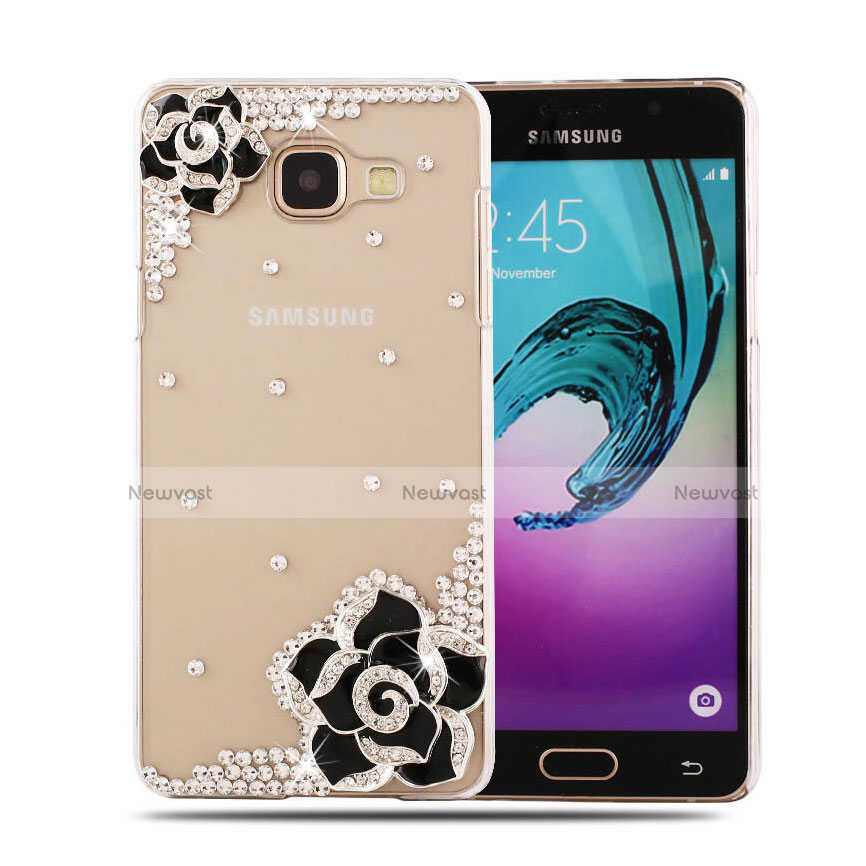 Luxury Diamond Bling Flowers Hard Rigid Case Cover for Samsung Galaxy A5 (2016) SM-A510F Black