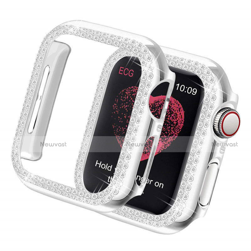 Luxury Diamond Bling Hard Case Cover for Apple iWatch 5 44mm Silver