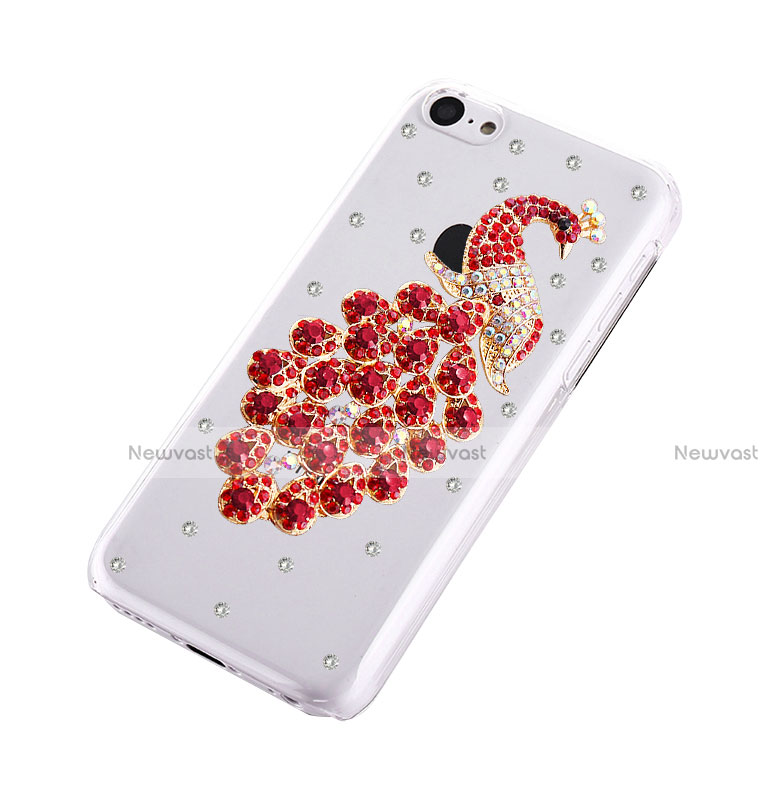 Luxury Diamond Bling Peacock Hard Rigid Case Cover for Apple iPhone 5C Red