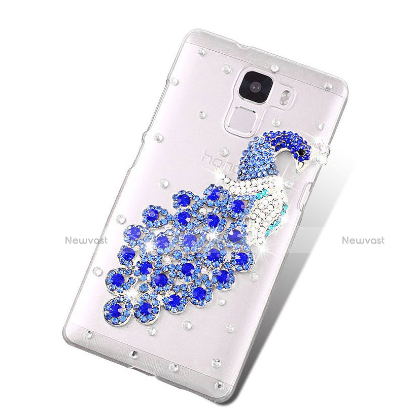Luxury Diamond Bling Peacock Hard Rigid Case Cover for Huawei Honor 7 Blue