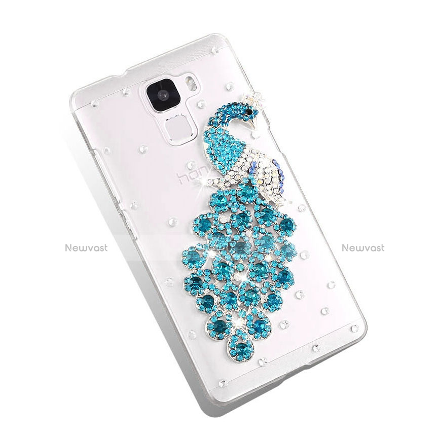 Luxury Diamond Bling Peacock Hard Rigid Case Cover for Huawei Honor 7 Dual SIM Sky Blue