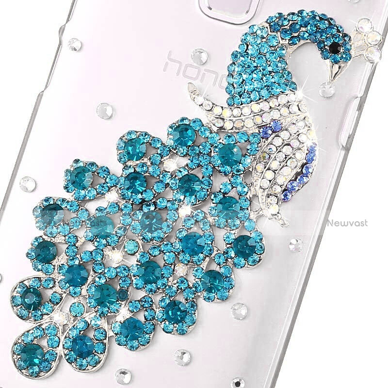 Luxury Diamond Bling Peacock Hard Rigid Case Cover for Huawei Honor 7 Dual SIM Sky Blue