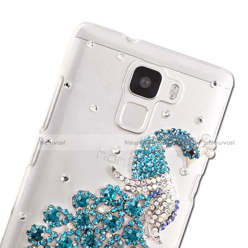 Luxury Diamond Bling Peacock Hard Rigid Case Cover for Huawei Honor 7 Sky Blue