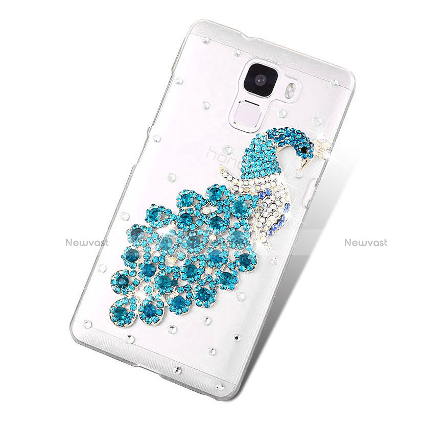 Luxury Diamond Bling Peacock Hard Rigid Case Cover for Huawei Honor 7 Sky Blue